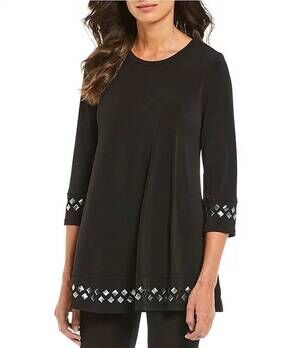NEW IC COLLECTION crewneck embellished blouse in black